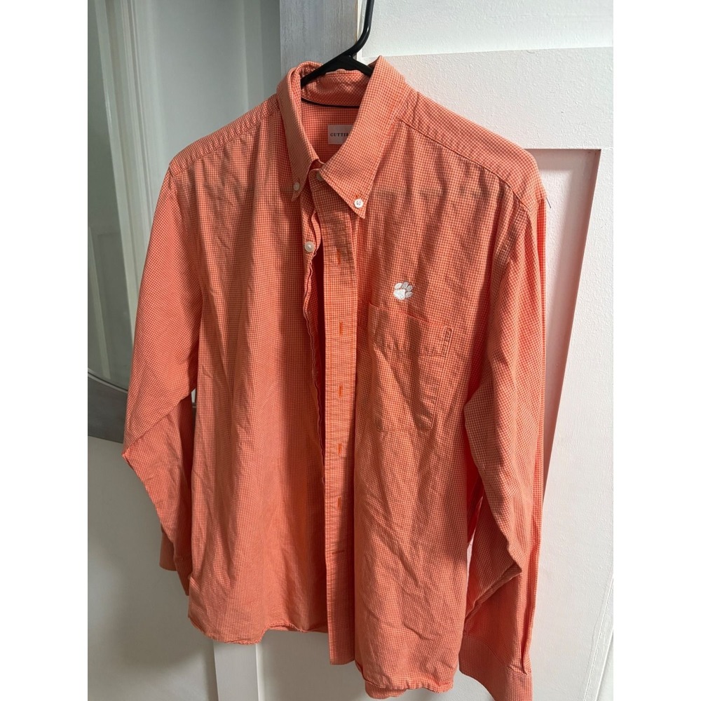 Cutter & Buck Clemson Tigers Orange Gingham Button Down Shirt Mens Medium - Picture 1 of 4